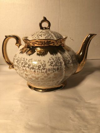 Sterling China,  Teapot,  White And Gold Ceramic