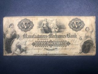 1854 $5 Manufacturers And Mechanics Bank Columbus Ga