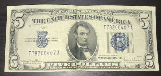 Rare 1934 Five Dollar Bill Blue Stamped