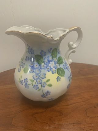 Vintage Lefton China Porcelain Hand Painted Drink Pitcher Sl4190 Blue Flowers