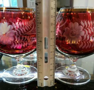 Ruby Flashed Etched Brandy Snifters - Set Of 6