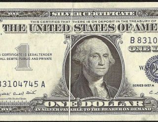 Unc 1957 A $1 Dollar Bill Gutter Fold Error Note Silver Certificate Paper Money