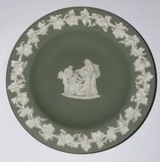 Hello Darling Vintage Wedgewood Jasperware Green Trinket Plate England 4 1/2”