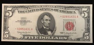 1963 Star - 5 Dollar Red Seal United States Note “au”