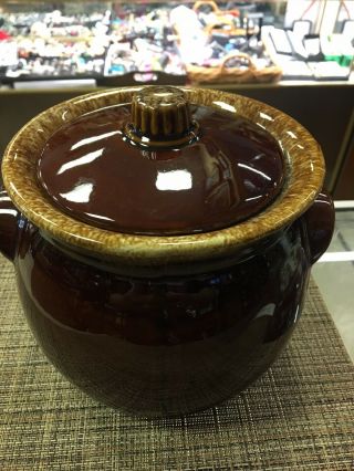 Vintage Hull Oven Proof Usa Brown Drip Glaze Bean Pot Stoneware Lid