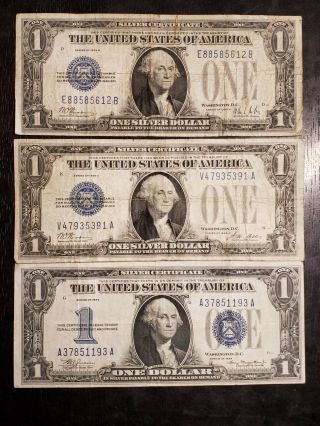 Series Of 1928 A,  1928 B And 1934 Funnyback $1 Blue Seal Silver Certificates