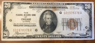 1929 Chicago,  Ill.  United States Twenty Dollar National Currency Note