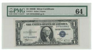 1935 B Us $1 Dollar Silver Certificate Pmg 64 Choice Uncirculated Note H87844888