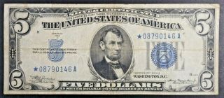 1934 A Usa $5 Five Dollar Bill Blue Seal Star Note Silver Certificate