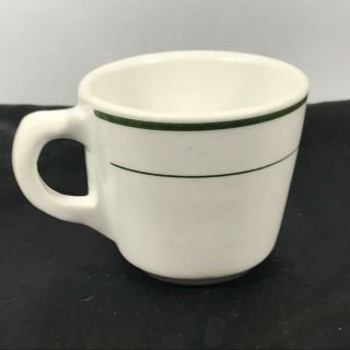 Vintage Buffalo China Restaurant Ware White Green Band Coffee Cup D Handle