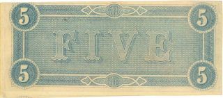Civil War $5 Dollars Confederate Currency Banknote 1864 XF/AU 2