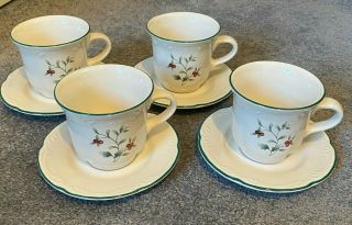 Set Of 4 Pfaltzgraff Winterberry Coffee Tea Cups And Saucers