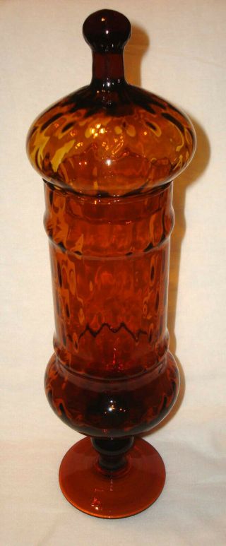 Vintage Italy Empoli Amber Italian Art Glass Optic Stem 14 ¾” Straw Holder Vase
