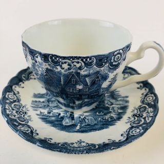 England Heritage Hall Blue Cup & Saucers Colonial Overhang