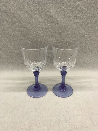 Crystal Wine Glasses Cut Crystal Purple Clear Set Of 2 Vintage Stemware