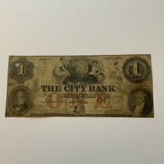 1855 Tennesse $1 Obsolete Currency The City Bank,  Nashville,  Rare Bank