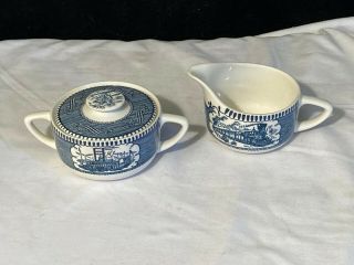 Vintage Royal China Currier & Ives The Old Grist Mill Cream & Sugar Set