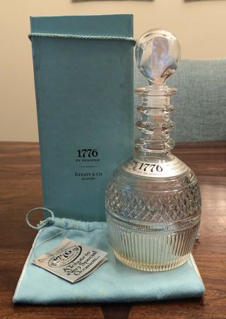 Designed By Tiffany & Co.  Seagrams 1776 Art Glass Decanter Bottle Bag & Box Poh