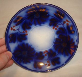 Vintage Flow Blue & White Gaudy Dutch Welsh Copper Lustre Flowers Saucer Plate