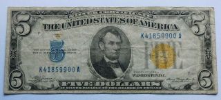 1934 - A $5 Silver Certificate,  Yellow Seal,  North African Wwii Note