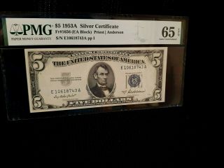 Fr.  1656 1953a $5 Silver Certificate,  Pmg 65 Epq.  3