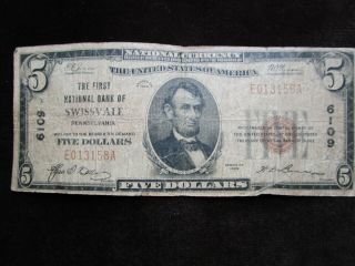 1929 - 5 - The First - National - Bank - Of - Swissvale - Pa - National - Currency - 6109