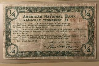 1933 Depression Scrip American National Bank Of Nashville 25 Cents - Rare
