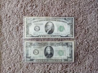 1934 $10 Series C/$20 Series B Ten/twenty Dollar Notes Combo,  Chicago - Issued