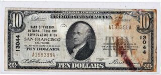 $10 1929 T1 Bank Of America National San Francisco California Ca