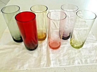 Elegant Depression Large Tumblers Set Of (6) All Different Colors Ground Bottoms