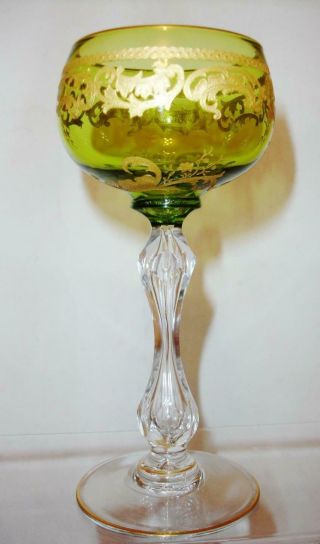 Saint Louis Gilt Green Wine Glass With Air Trap Stem