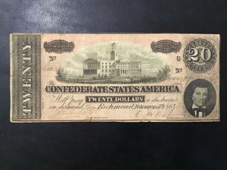 1864 Confederate United States Of America 20 Dollars Note