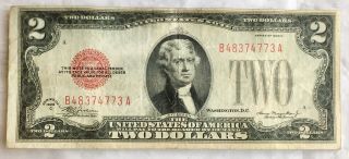 1928 - C $2.  00 United States Note Red Seal B 48374773 A No Tears No Pin Holes