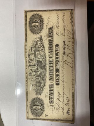 Us Obsolete Currency 1863 $1 Dollar Bill State Of North Carolina,  Raleigh 341