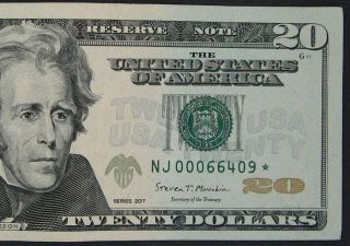 2017 $20 (twenty Dollars) – Star Note – Currency – “nj” - Low Run,  320k Sheets