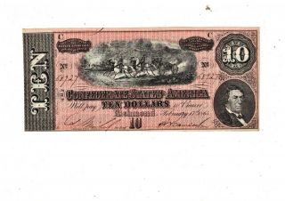 Csa T - 68 1864 $10 Confederate States Of America Note Unc