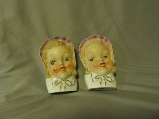 Twin Little Girls Wall Pocket Vases By Chase Hand Painted 1950 