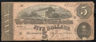 5 Dollars Confederates States Of America 1864 Vg