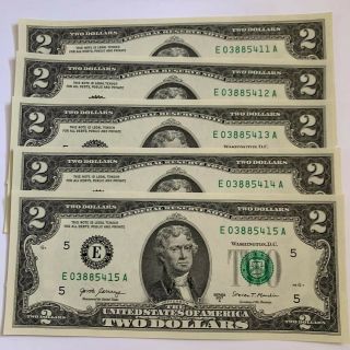 (10) US Uncirculated $2 Bills Consecutive Serial Numbers - 2017 A Series 2