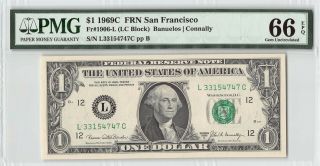 United States 1969c Fr.  1906 - L Pmg Gem Unc 66 Epq 1 Dollar Frn San Francisco