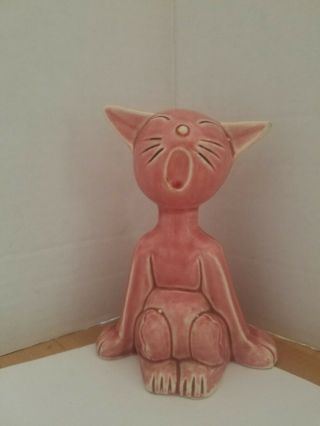 Vintage Art Deco Ceramic Yawning/singing Cartoon Cat Kitten Figurine Japan