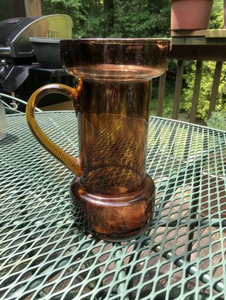 Vintage Tall Amber Tortoise Shell Glass Vase Or Pitcher With Handle 9.  5 " Tall