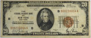 1929 $20 The Federal Reserve Bank Of York,  Ny $20 - Circulated -