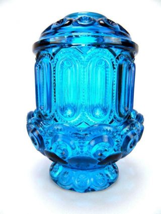 L E Smith Colonial Blue Moon & Star Glass Fairy Lamp Courting Candle Holder