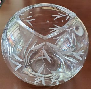 Vintage Lenox Hand Cut Clear Crystal 7 " Bowl With Vines & Leaves