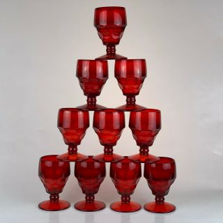 10,  1 Mcm Viking Glass Georgian Ruby Red Water Goblets Mid Century Modern