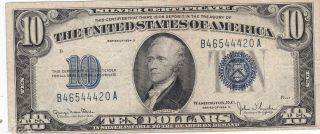 1934 $10 Ten Dollar Silver Certificate Blue Seal Circulated 1