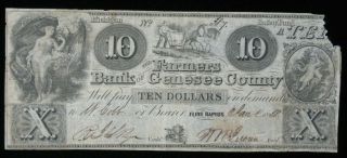 1838 $10 The Farmers Bank Of Genesee County Flint Rapids Michigan Obsolete Note