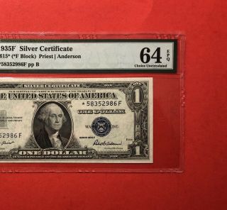 1935f - $1 Silver Certificate Star Note,  Graded By Pmg Choice Unc 64 Epq