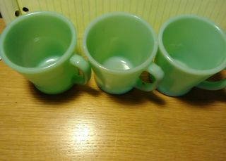 3 Vintage Fire King Jadeite D - Handle Oven Ware Mugs / Cups Anchor Hocking